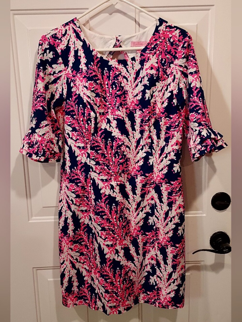 Lilly Pulitzer Navy, Hot Pink & White Ruffle-Sleeve Shift Dress